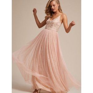 Adrianna Papell Blush Beaded Bridesmaid Prom Dress